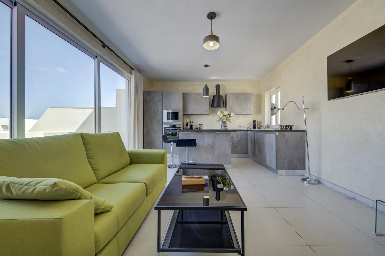 Living Room Sofa Kitchen View